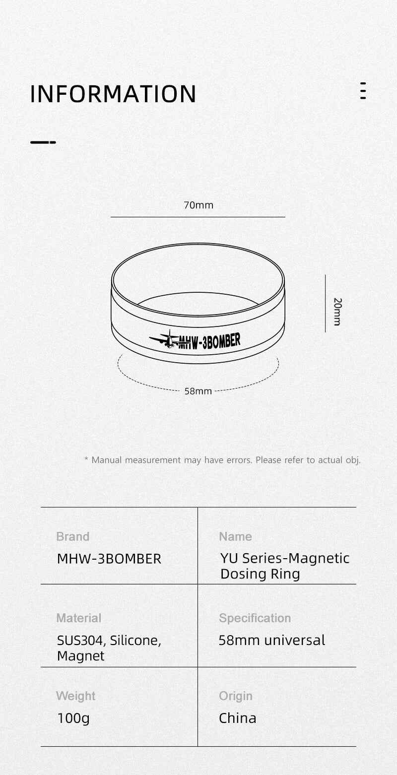 MHW-3Bomber Yu Series Magnetic Dosing Funnel 58mm