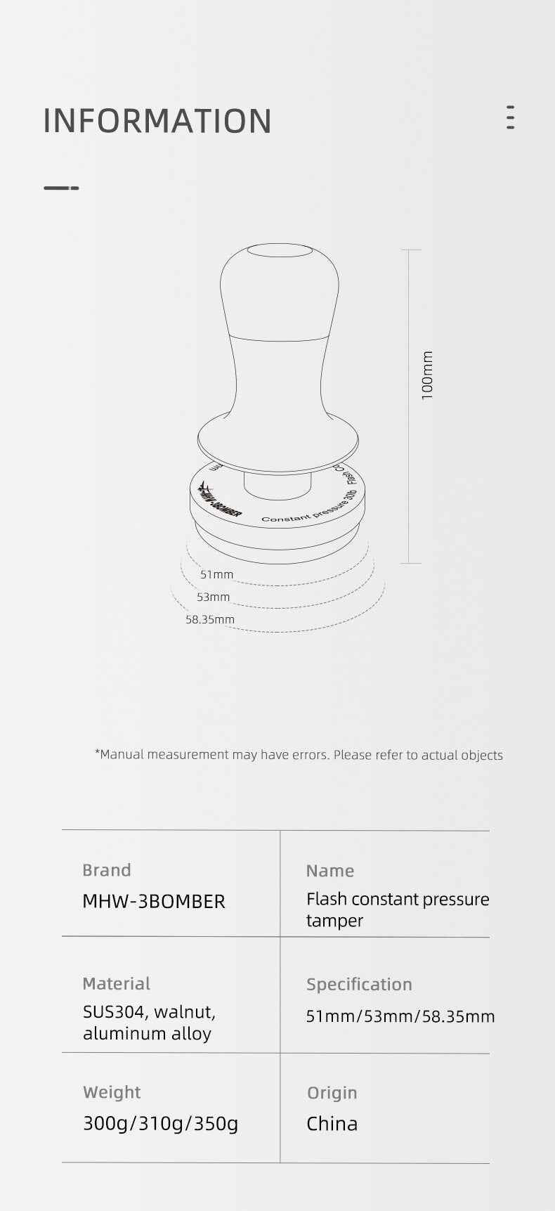 MHW-3Bomber Flash Constant Pressure Tamper 58mm