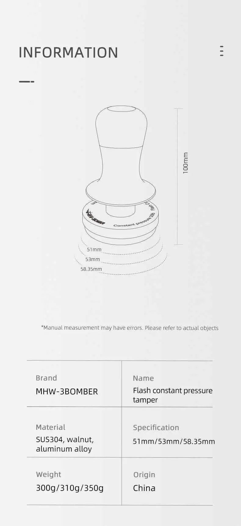 MHW-3Bomber Flash Constant Pressure Tamper 58mm