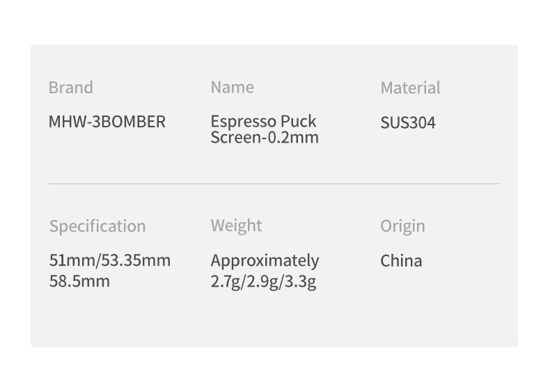 MHW-3Bomber Espresso Puck Screen 58mm